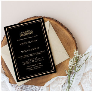 Black Modern Minimalist Frame Engagement Party Invitation
