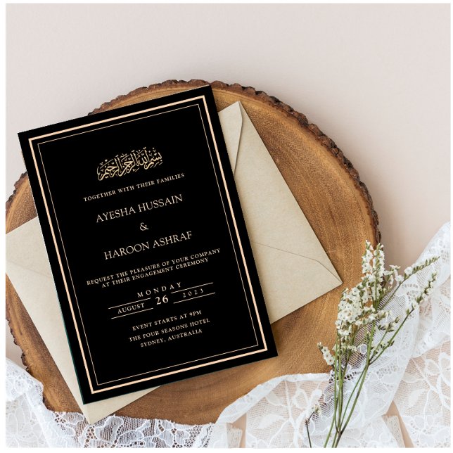 Black Modern Minimalist Frame Engagement Party Invitation (Creator Uploaded)