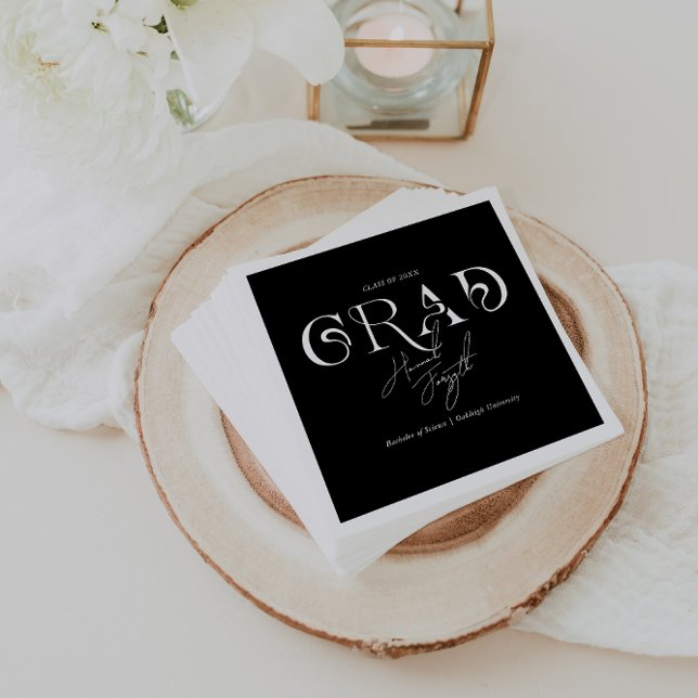 Black Modern Minimalist | Graduation Party Napkin (Creator Uploaded)