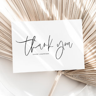 Black Modern Minimalist Handwritten Script Thank You Card