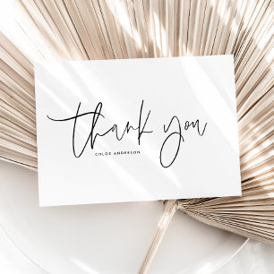 Black Modern Minimalist Handwritten Typography Thank You Card