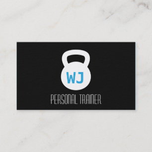 Black Modern Minimalist Kettlebell Fitness Trainer Business Card