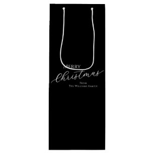 Black Modern Minimalist Merry Christmas Wine Gift Bag