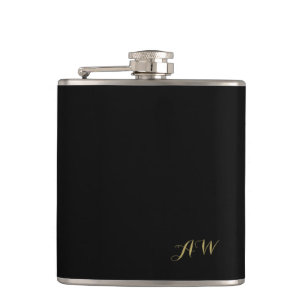 Black Modern Minimalist Monogram Hip Flask