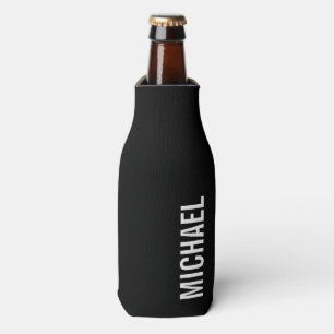 Black Modern Minimalist Personalised Name Bottle Cooler