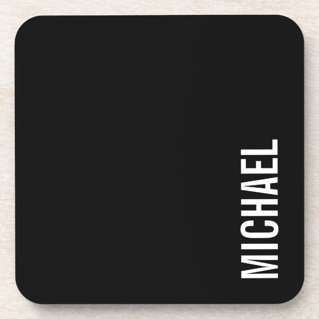 Black Modern Minimalist Personalised Name Coaster (Front)