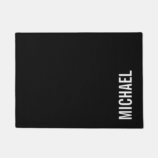 Black Modern Minimalist Personalised Name Doormat (Front)