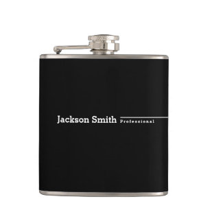 Black modern minimalist personalised name hip flask