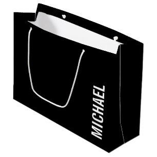 Black Modern Minimalist Personalised Name Large Gift Bag