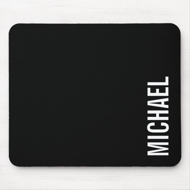 Black Modern Minimalist Personalised Name Mouse Pad (Front)