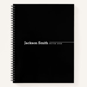 Black modern minimalist personalised name notebook
