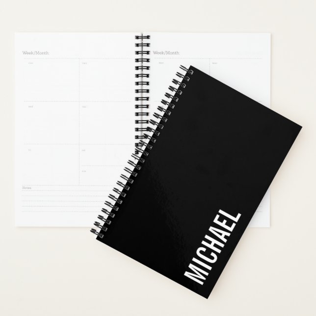 Black Modern Minimalist Personalised Name Planner (Display)