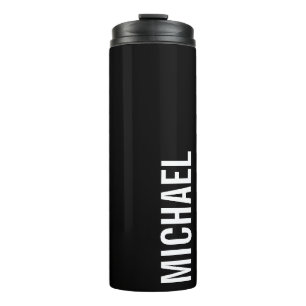 Black Modern Minimalist Personalised Name Thermal Tumbler