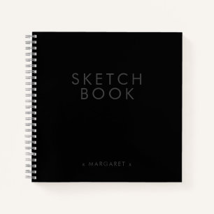 Black Modern Minimalist Personalised Sketchbook Notebook