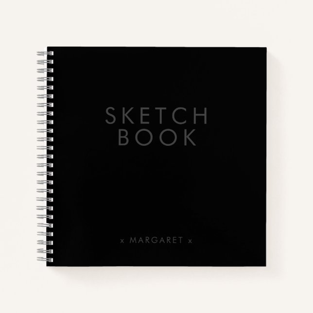 Black Modern Minimalist Personalised Sketchbook Notebook (Front)