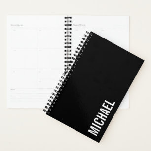 Black Modern Minimalist Personalized Name Planner