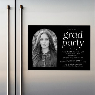 Black Modern Minimalist Photo Graduation Party Magnetic Invitation
