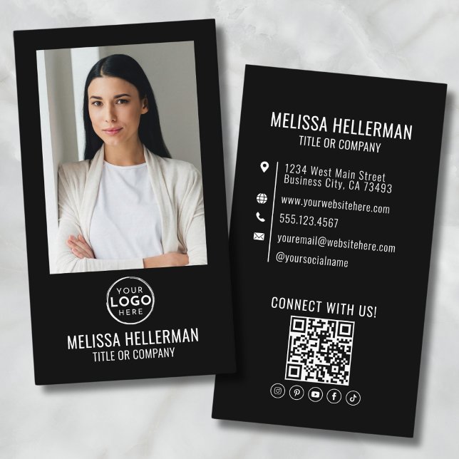 Black Modern Minimalist Photo QR Code Logo Business Card (Black Modern Minimalist Photo QR Code Logo Business Card)