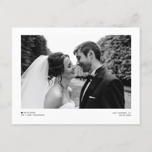 Black Modern Minimalist Photo Wedding Elopement Announcement Postcard