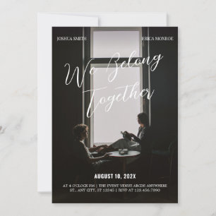 Black modern minimalist photo wedding invitation