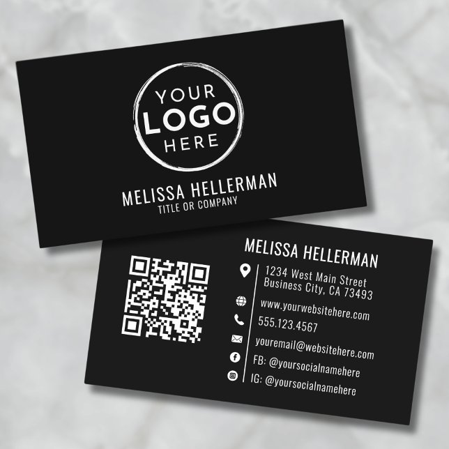 Black Modern Minimalist Professional Logo QR Code Business Card (Black Modern Minimalist Professional Logo QR Code Business Card)