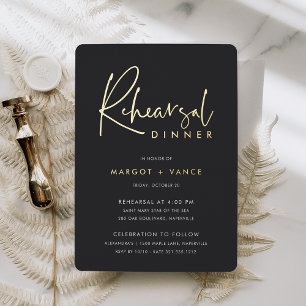 Black Modern Minimalist Script Rehearsal Dinner