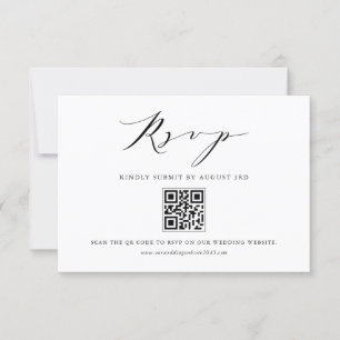 Black Modern Minimalist Script Wedding QR Code RSVP Card