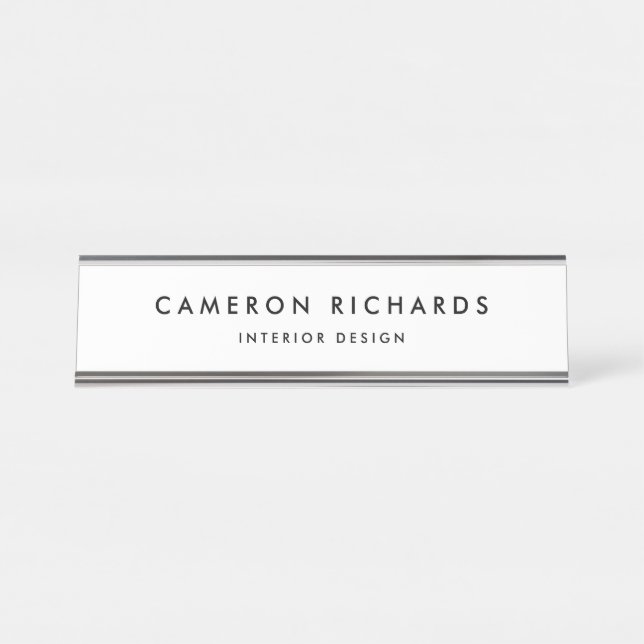 Black Modern Minimalist Typography Personalized Desk Name Plate (Front)