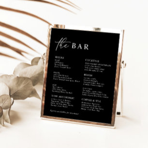Black Modern Minimalist Wedding Bar Menu