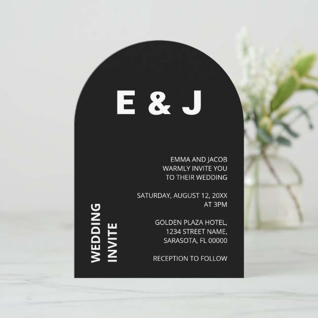 Black Modern Minimalist Wedding Invitation (Standing Front)