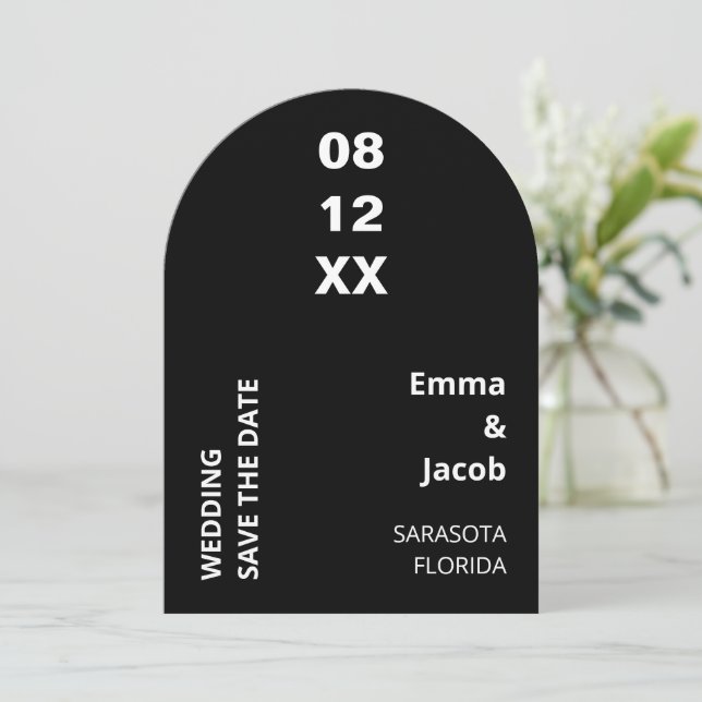 Black Modern Minimalist Wedding Save the Date (Standing Front)