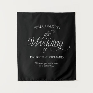 Black Modern Minimalist Wedding Welcome Sign Tapestry