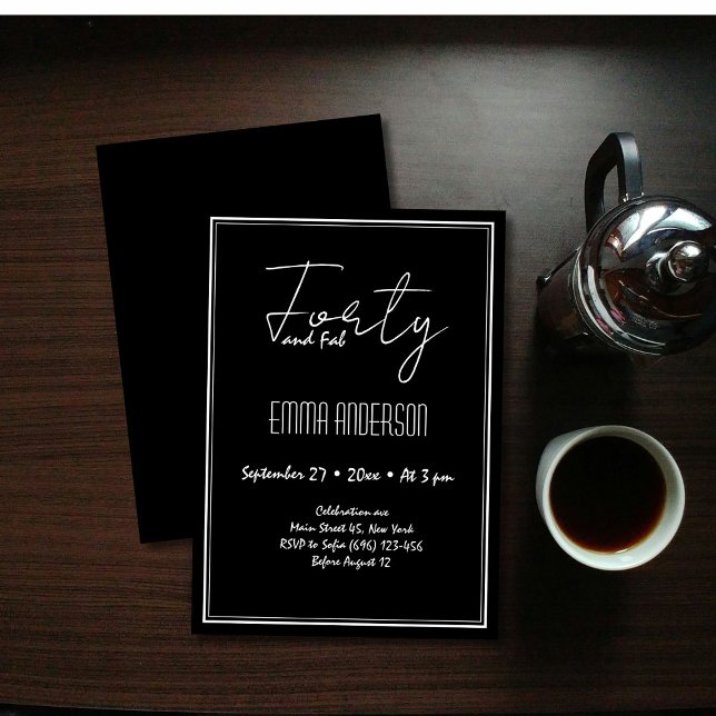 Black Modern Minimalistic 40th Birthday Invitation (Creator Uploaded)