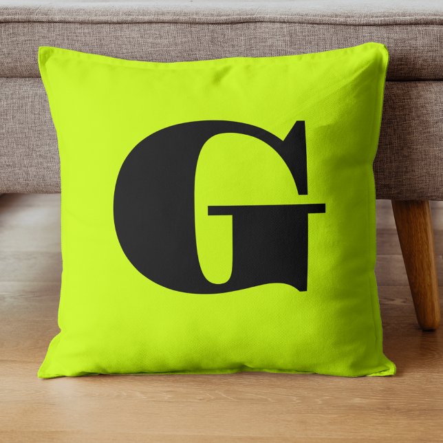 Black Modern Monogram | Neon Lime Yellow    Cushion (Creator Uploaded)