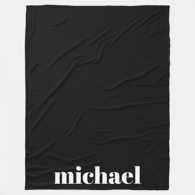 Black Modern Monogram Personalised Name Fleece Blanket (Front)