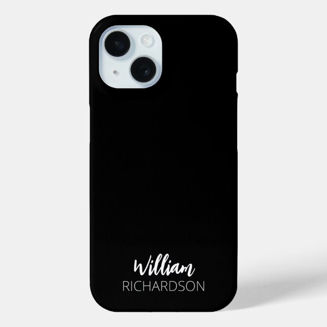 Black Modern Monogram Script Name Case-Mate iPhone Case (Back)