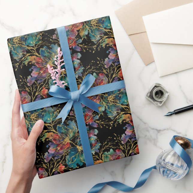 Black Modern Multicolor with Faux Glitter Wrapping Paper (Gifting)
