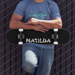 Black Modern Name Stylish Trendy Skateboard