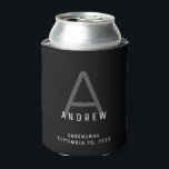 Black Modern Personalised Groomsmen Name Can Cooler<br><div class="desc">Modern understated subtle monogram initial and custom name a neoprene beer can in insulator holder a classic minimal,  professional-looking sans-serif font for a simple and timeless masculine look any guy or minimalist would appreciate.</div>