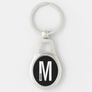 Black Modern Personalised Monogram and Name Key Ring
