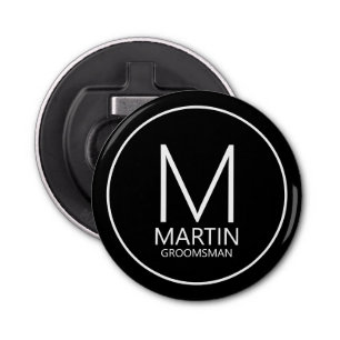 Black Modern Personalised Monogram&Name Groomsmen Bottle Opener