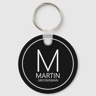 Black Modern Personalised Monogram&Name Groomsmen Key Ring