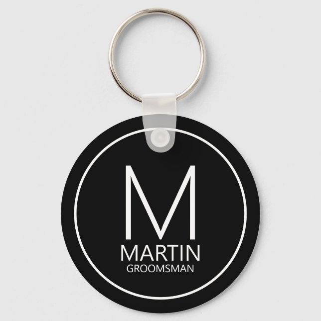 Black Modern Personalised Monogram&Name Groomsmen Key Ring (Front)
