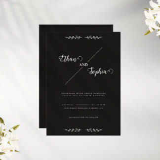 Black Modern Personalised Wedding Invitation Card