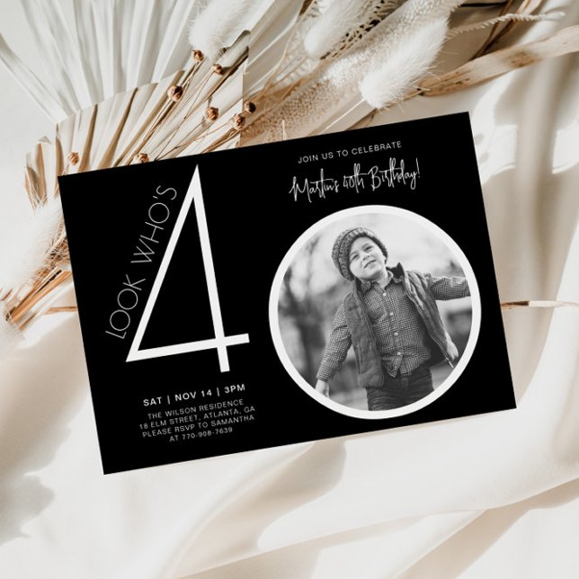 Black Modern Photo 40th Birthday Invitation (Creator Uploaded)