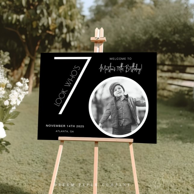 Black Modern Photo 70th Birthday Welcome Sign (Creator Uploaded)