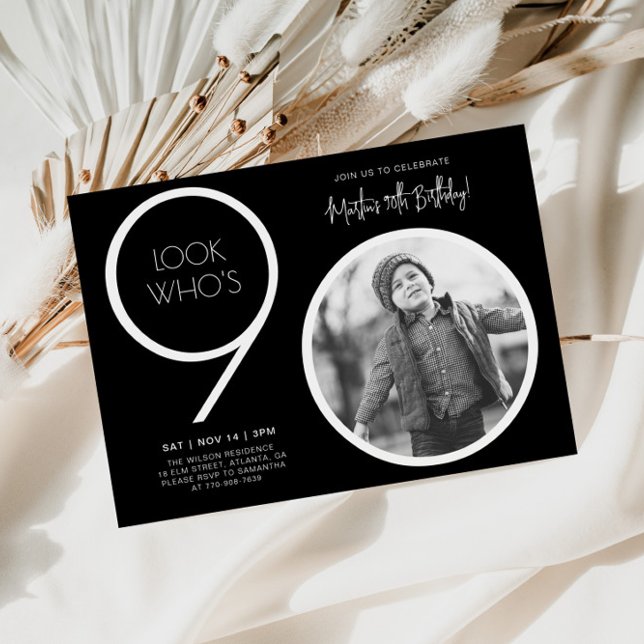 Black Modern Photo 90th Birthday Invitation (Creator Uploaded)