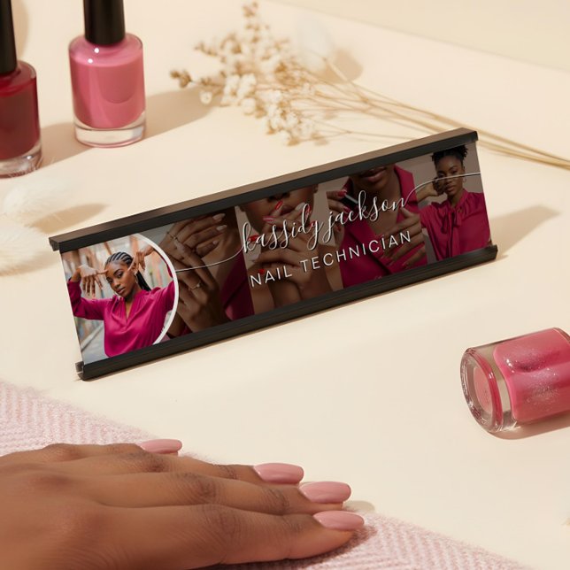 Black Modern Photo Collage Script Calligraphy Name Desk Name Plate (Black Modern Photo Collage Script Calligraphy Name Desk Name Plate)