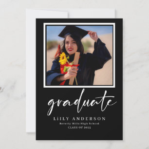 black Modern Photo Graduation class of 2025 Invitation