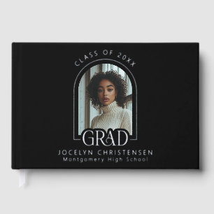 Black Modern Photo Graduation Silver Guest Book
